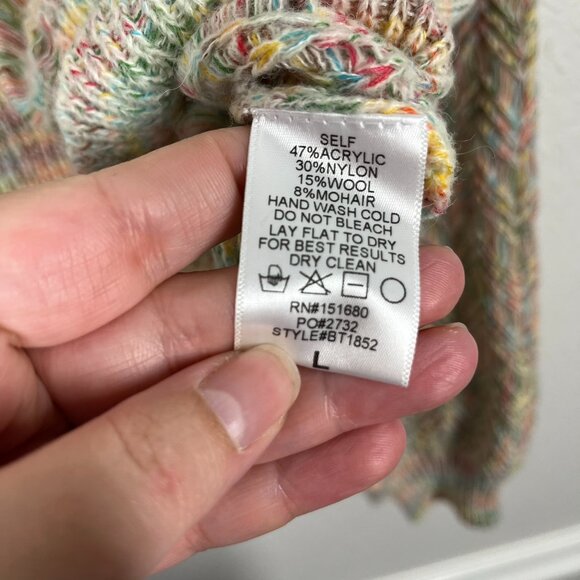 STORIA Chunky Rainbow Crew neck Knit Zig Zag Weave Sweater Sz. L - Picture 3 of 9